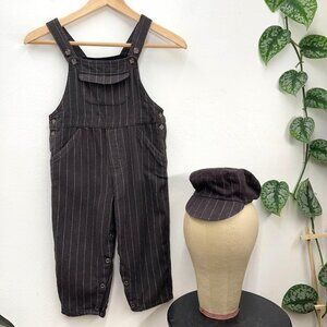 Vintage GAP Toddler XXL (24 M) Cotton Pinstripe Retro Newsboy Overalls & Hat